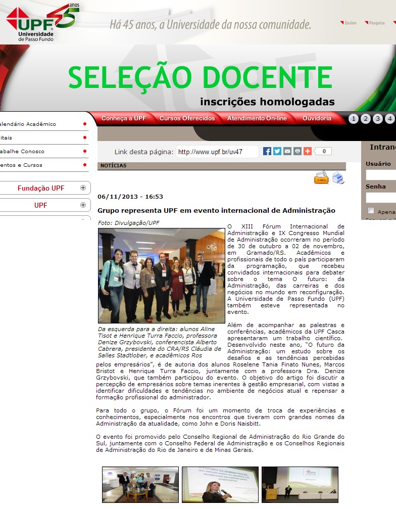 Grupo representa UPF em evento internacional de Administração